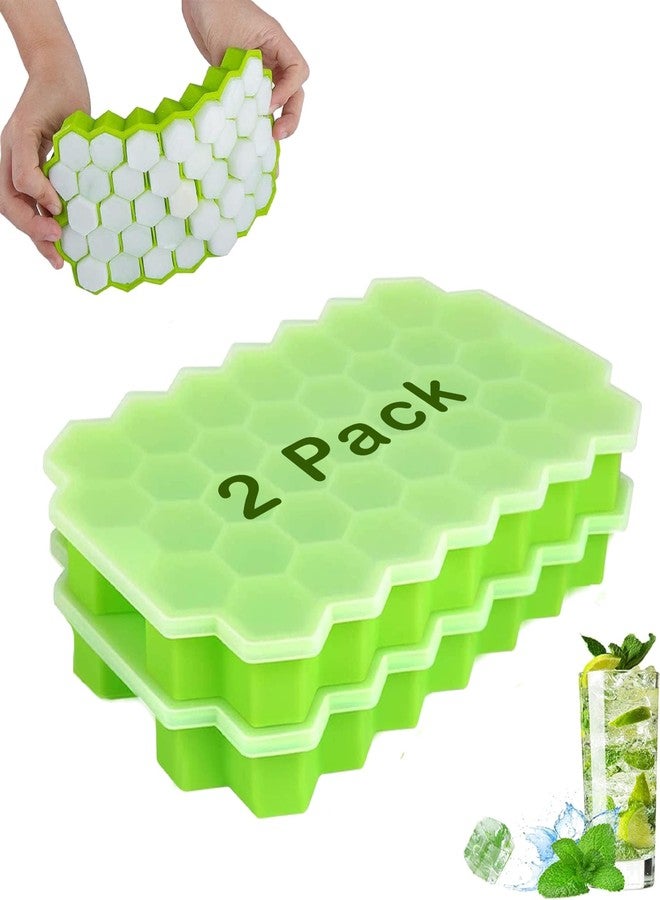 ساندرا قطعتان من قوالب مكعبات الثلج للفريزر، عبوة من قطعتين من قوالب مكعبات الثلج مع غطاء، قالب ثلج سيليكون مع غطاء - 37 خانة، سهل الفك وقابل لإعادة الاستخدام، 74 قطعة من مكعبات الثلج الصغيرة للقهوة المثلجة والكوكتيل والويسكي والشوكولاتة والحساء والطعام (2) - Image 1